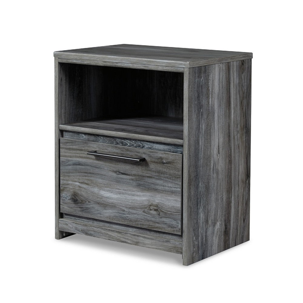 Benjara Bays Nightstand, 1 Drawer USB Port, Modern Rustic Laminate Smoky Gray