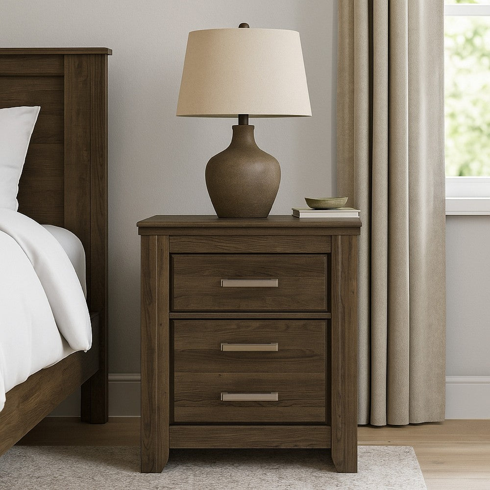 Benjara Rye Nightstand with 2 Drawers, Modern Classic Laminate Dark Brown