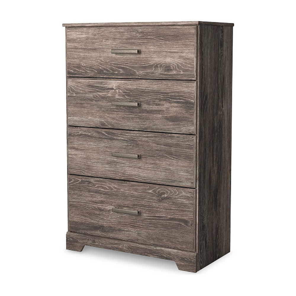 Benjara Isnk Tall Dresser Chest, 4 Drawers, Modern Farmhouse Laminate Gray Oak