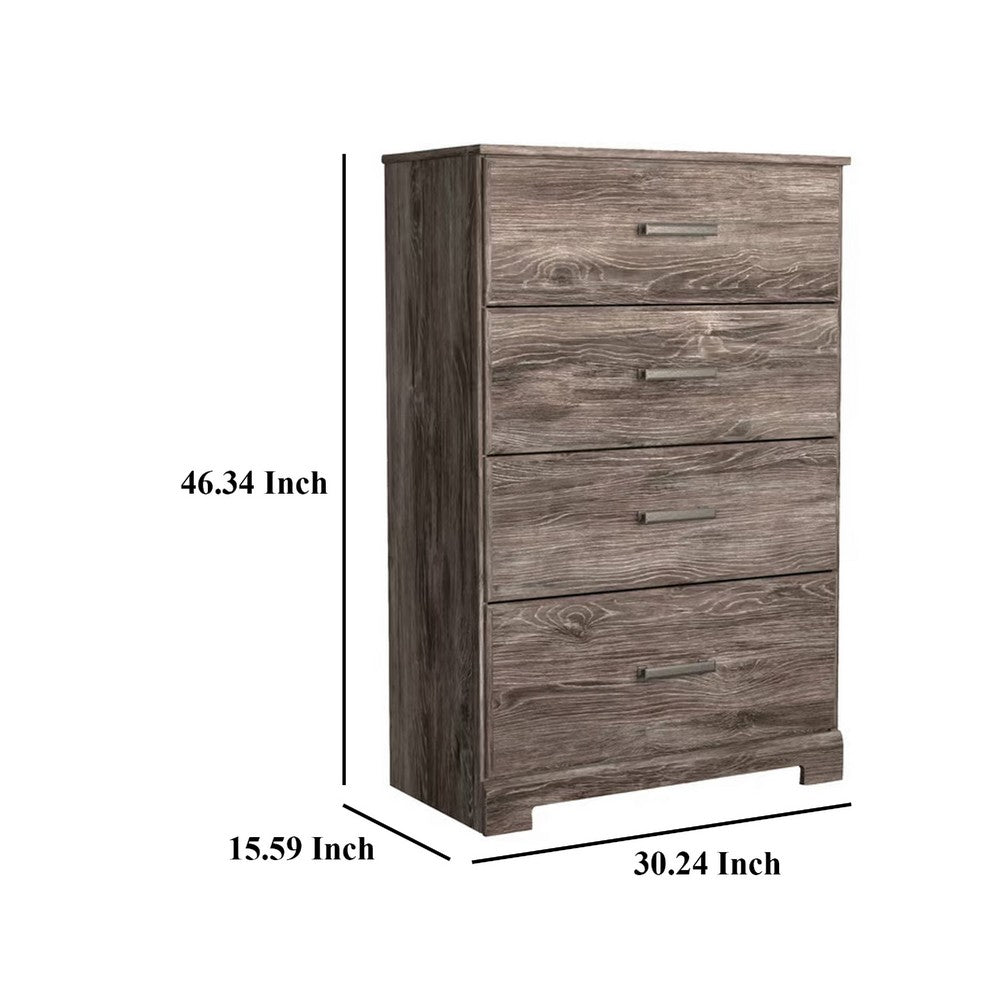 Benjara Isnk Tall Dresser Chest, 4 Drawers, Modern Farmhouse Laminate Gray Oak