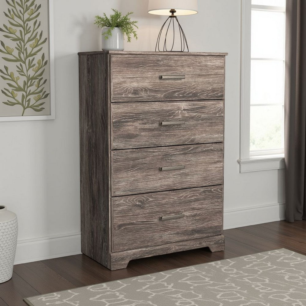 Benjara Isnk Tall Dresser Chest, 4 Drawers, Modern Farmhouse Laminate Gray Oak