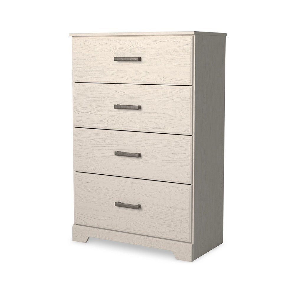 Benjara Tely Tall Dresser Chest, 4 Drawers, Modern Farmhouse Laminate White