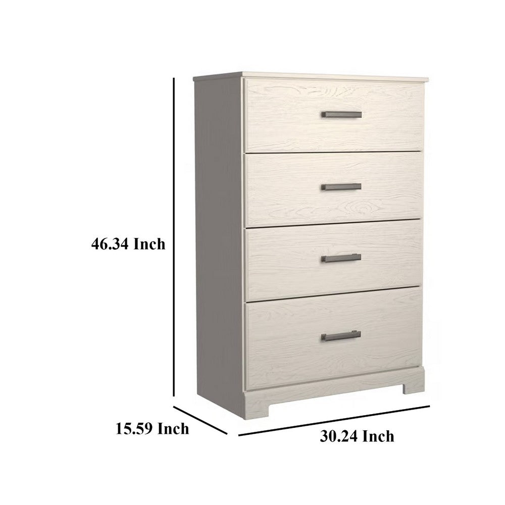 Benjara Tely Tall Dresser Chest, 4 Drawers, Modern Farmhouse Laminate White