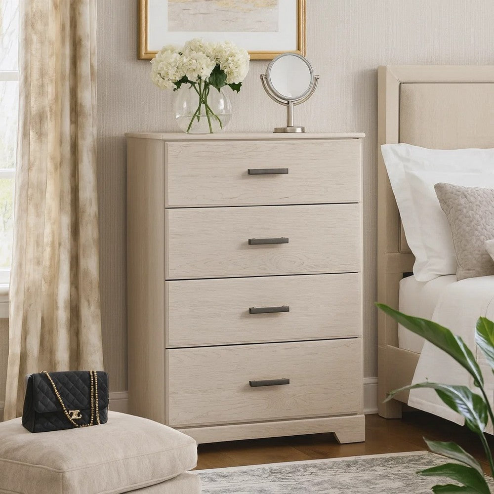 Benjara Tely Tall Dresser Chest, 4 Drawers, Modern Farmhouse Laminate White