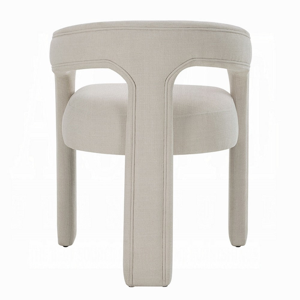 Benjara Gamo Set of 2 Side Dining Chair, Rounded Back, Modern White Chenille
