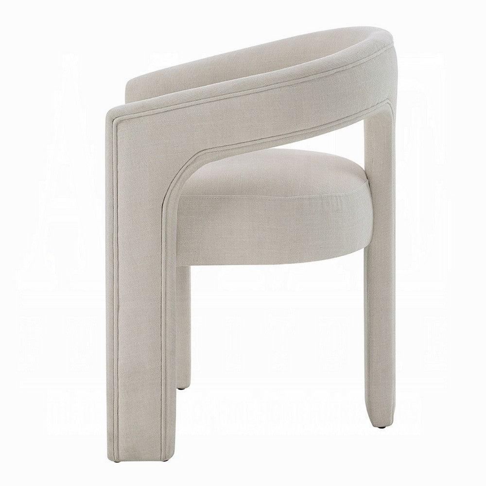 Benjara Gamo Set of 2 Side Dining Chair, Rounded Back, Modern White Chenille