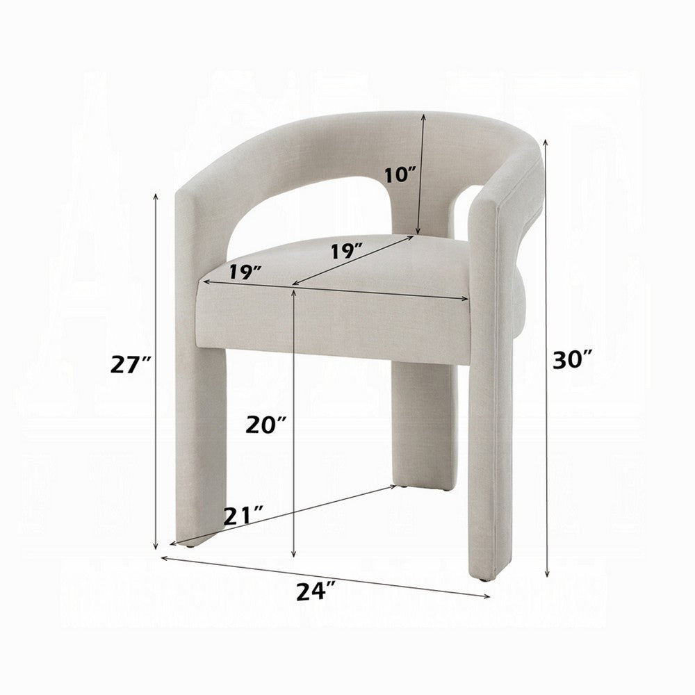 Benjara Gamo Set of 2 Side Dining Chair, Rounded Back, Modern White Chenille