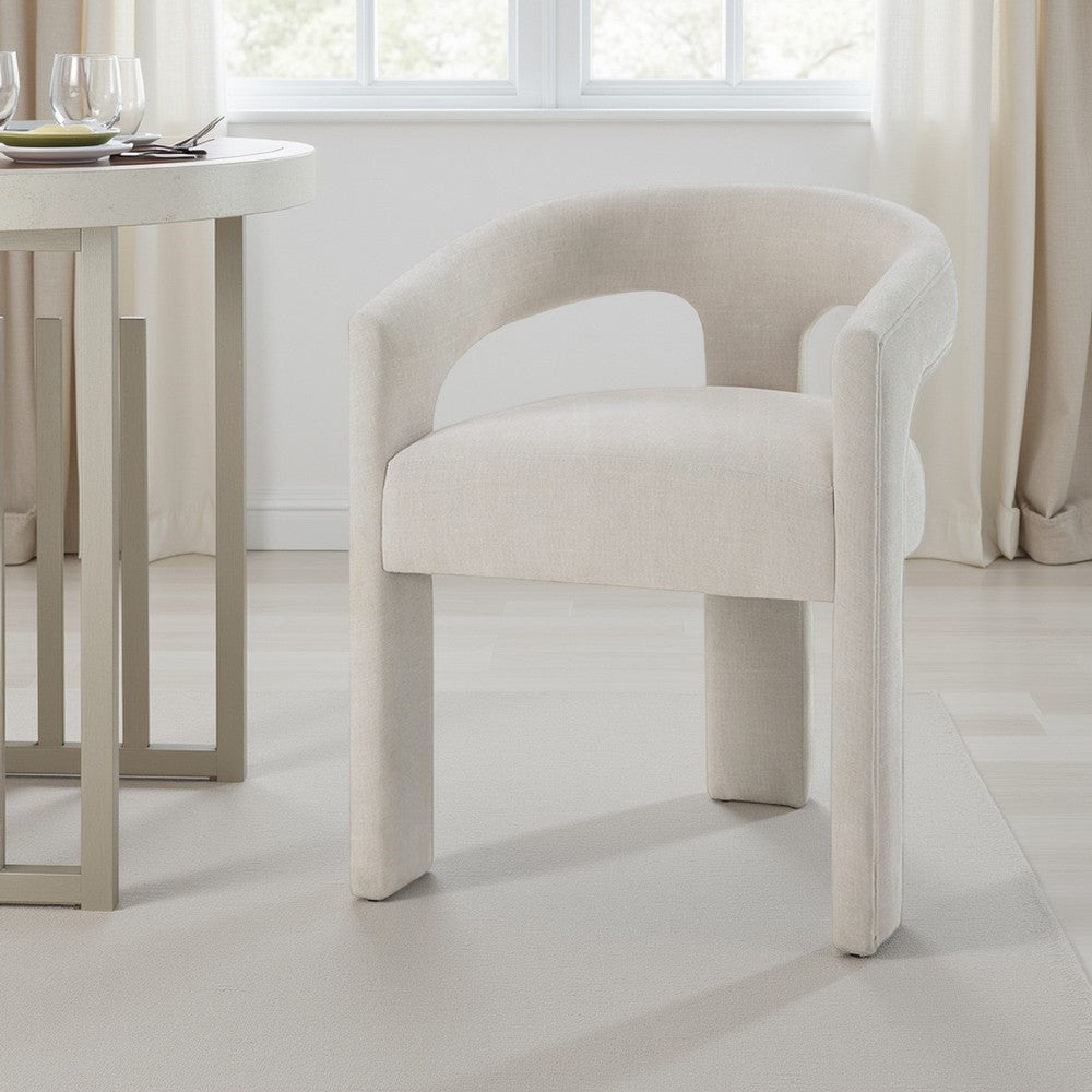 Benjara Gamo Set of 2 Side Dining Chair, Rounded Back, Modern White Chenille