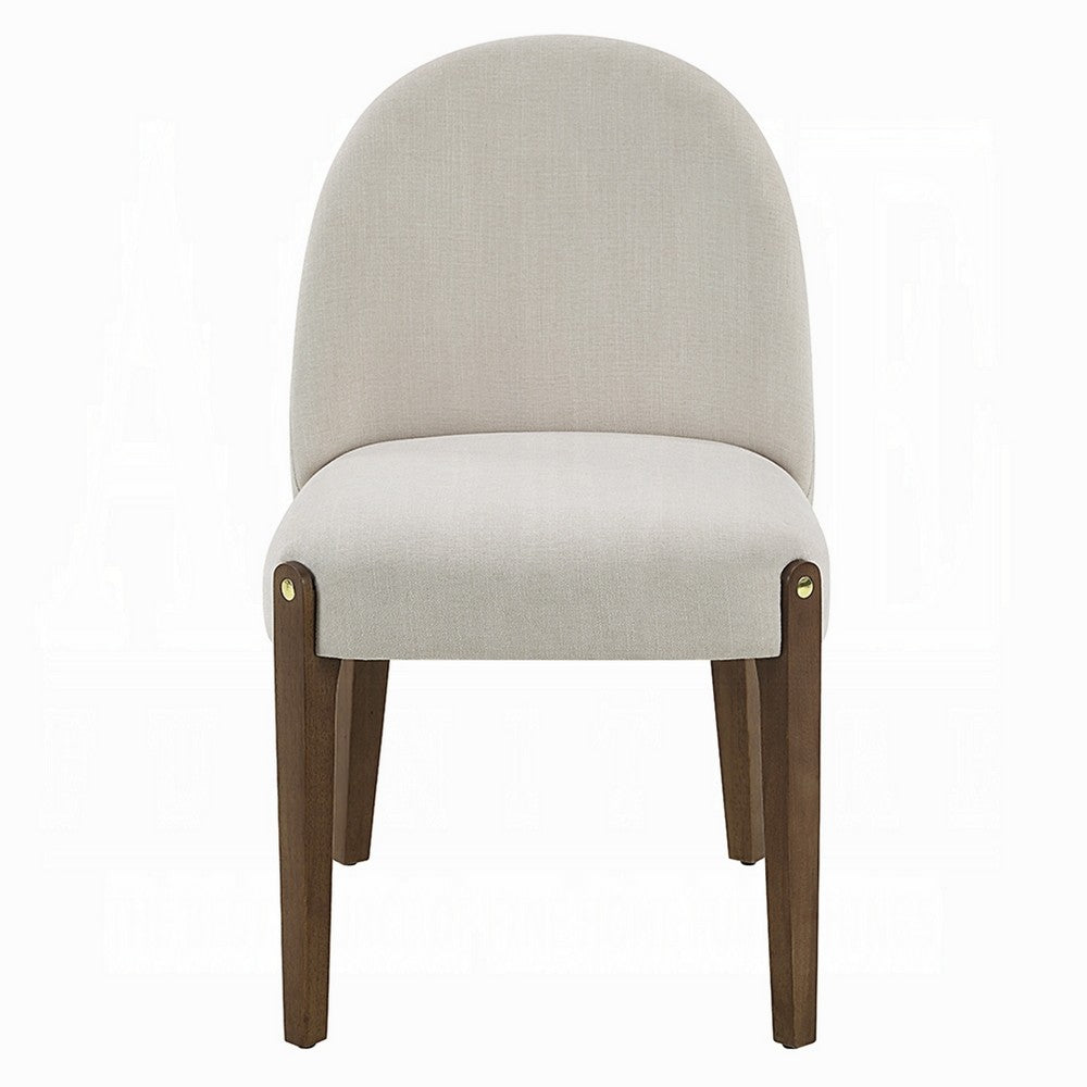 Benjara Gamo Set of 2 Side Dining Chair, Brown Rubberwood, Soft White Fabric