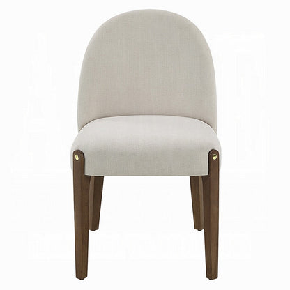 Benjara Gamo Set of 2 Side Dining Chair, Brown Rubberwood, Soft White Fabric
