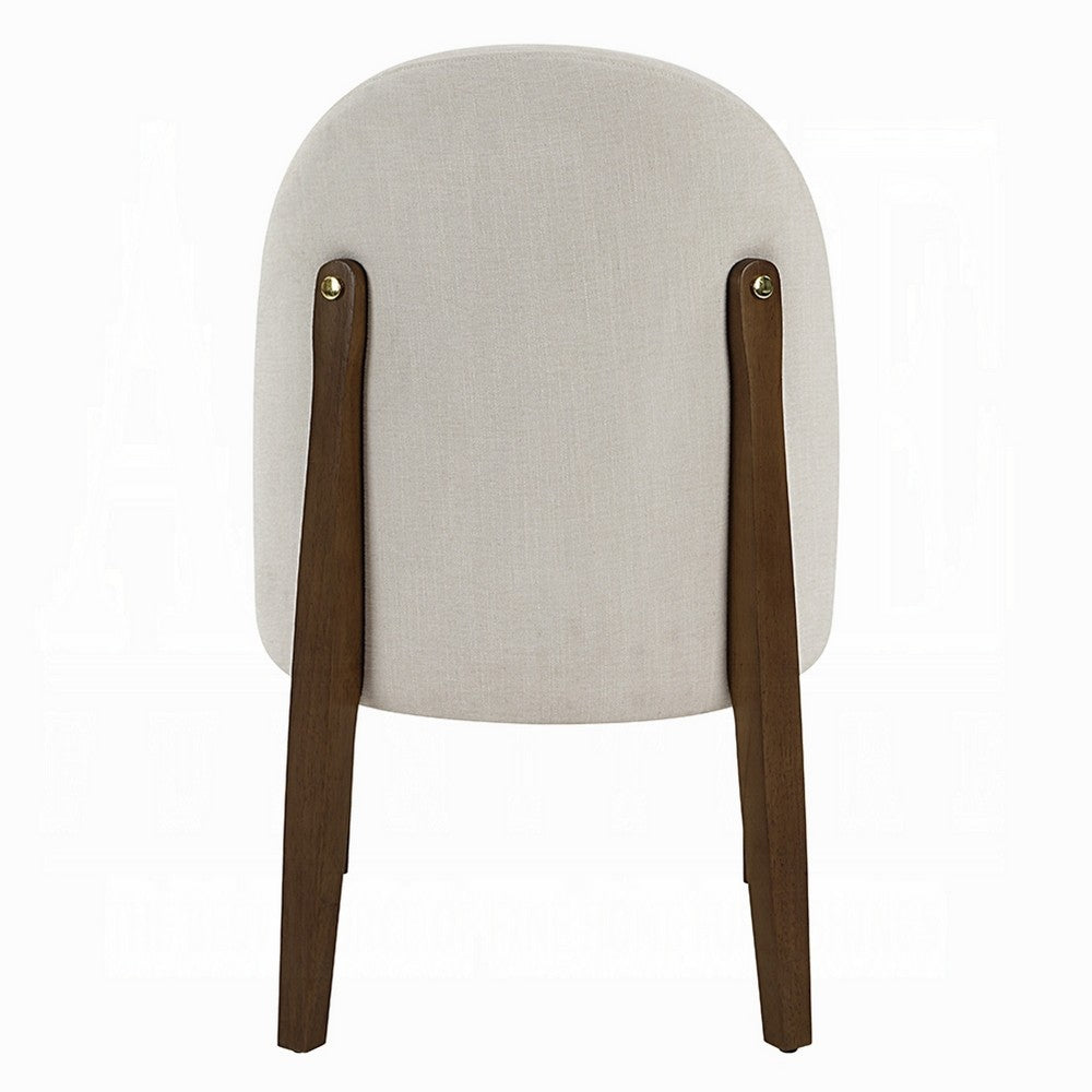 Benjara Gamo Set of 2 Side Dining Chair, Brown Rubberwood, Soft White Fabric