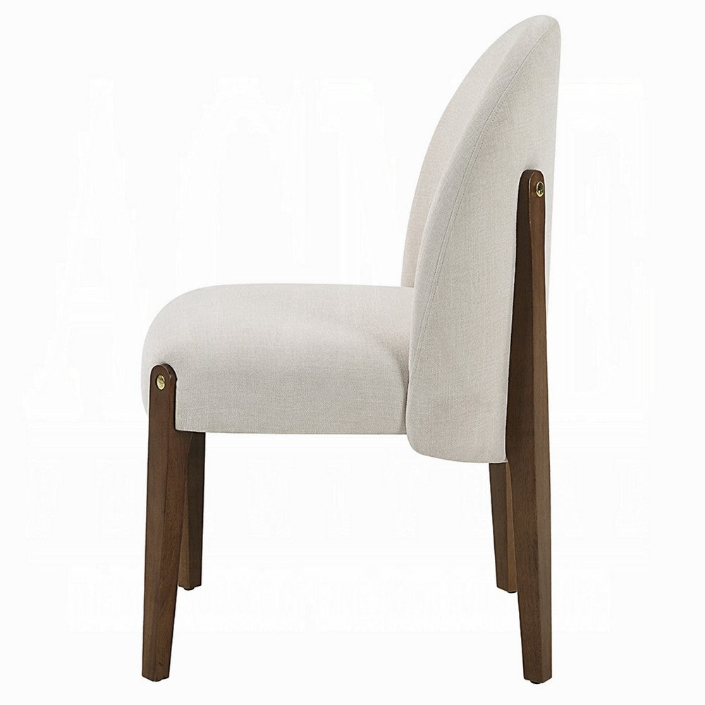 Benjara Gamo Set of 2 Side Dining Chair, Brown Rubberwood, Soft White Fabric