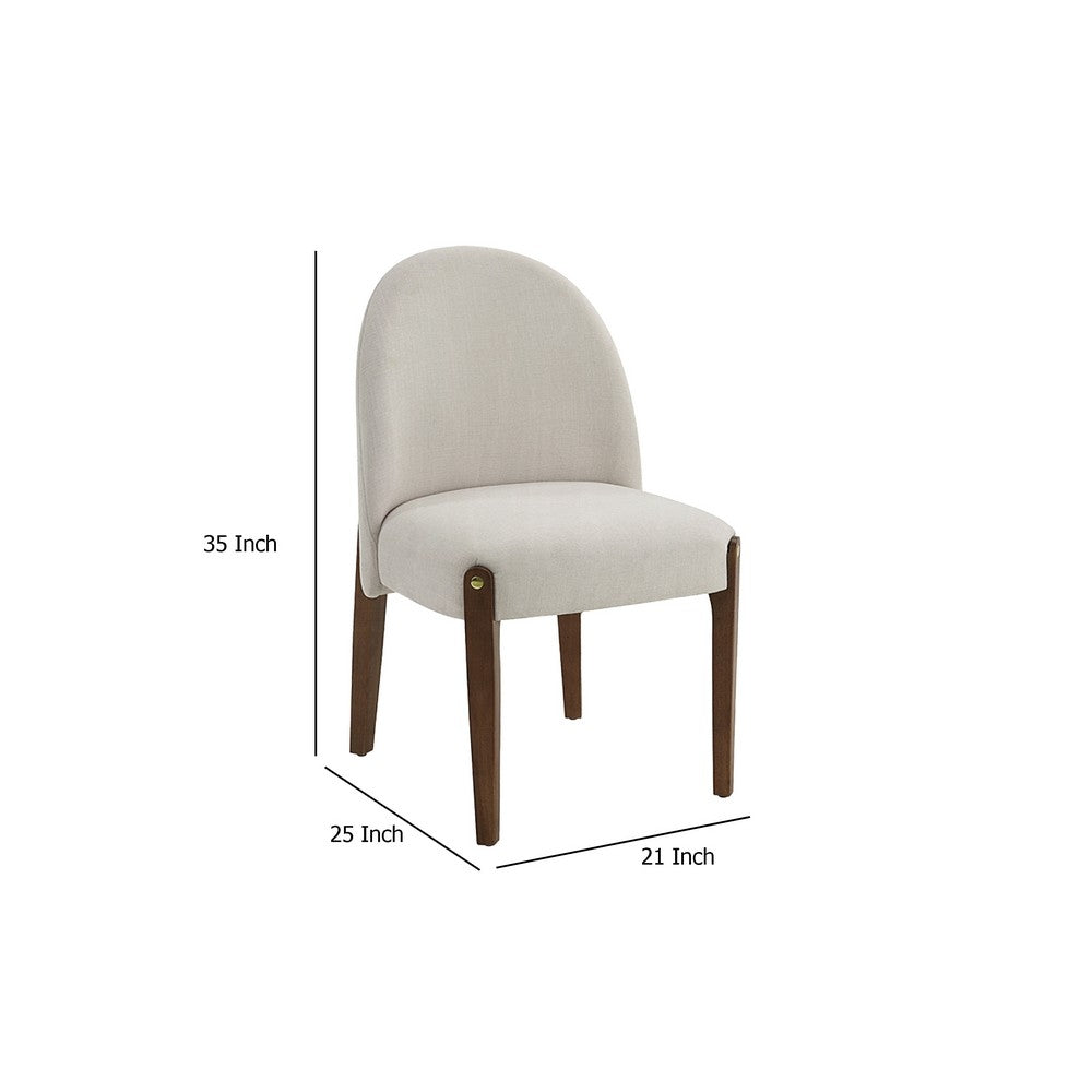 Benjara Gamo Set of 2 Side Dining Chair, Brown Rubberwood, Soft White Fabric