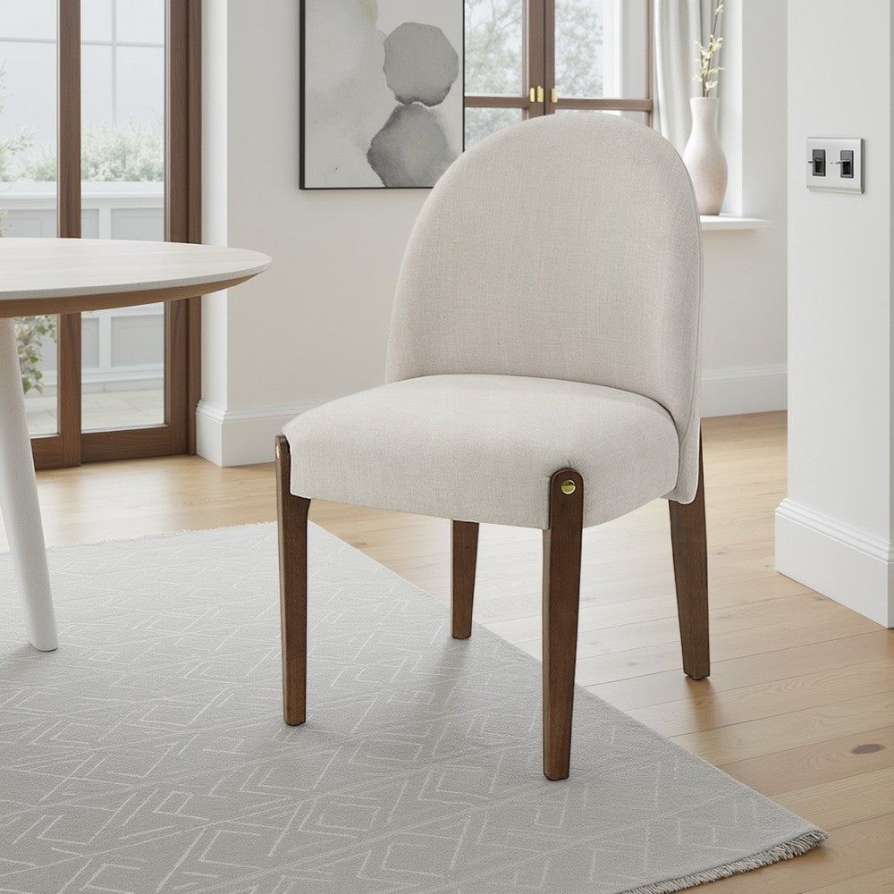 Benjara Gamo Set of 2 Side Dining Chair, Brown Rubberwood, Soft White Fabric