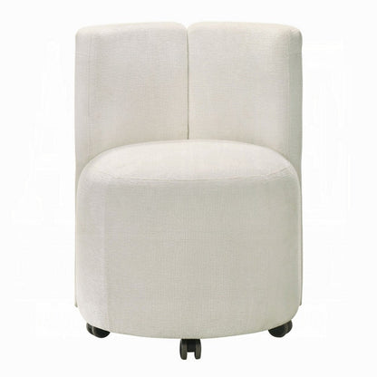 Benjara Yodo Dining Side Chair Set of 2, Rolling Caster Wheels, White Chenille