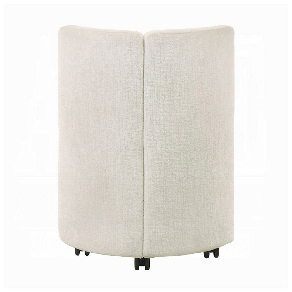 Benjara Yodo Dining Side Chair Set of 2, Rolling Caster Wheels, White Chenille