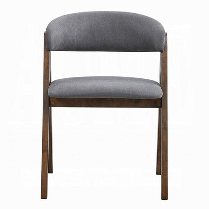 Benjara Koko Side Dining Chair Set of 2, Gray Padded Seat And Back, Brown Wood
