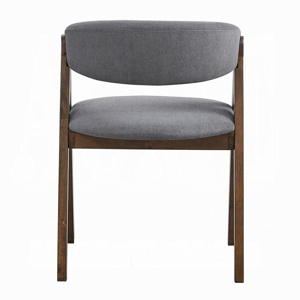 Benjara Koko Side Dining Chair Set of 2, Gray Padded Seat And Back, Brown Wood