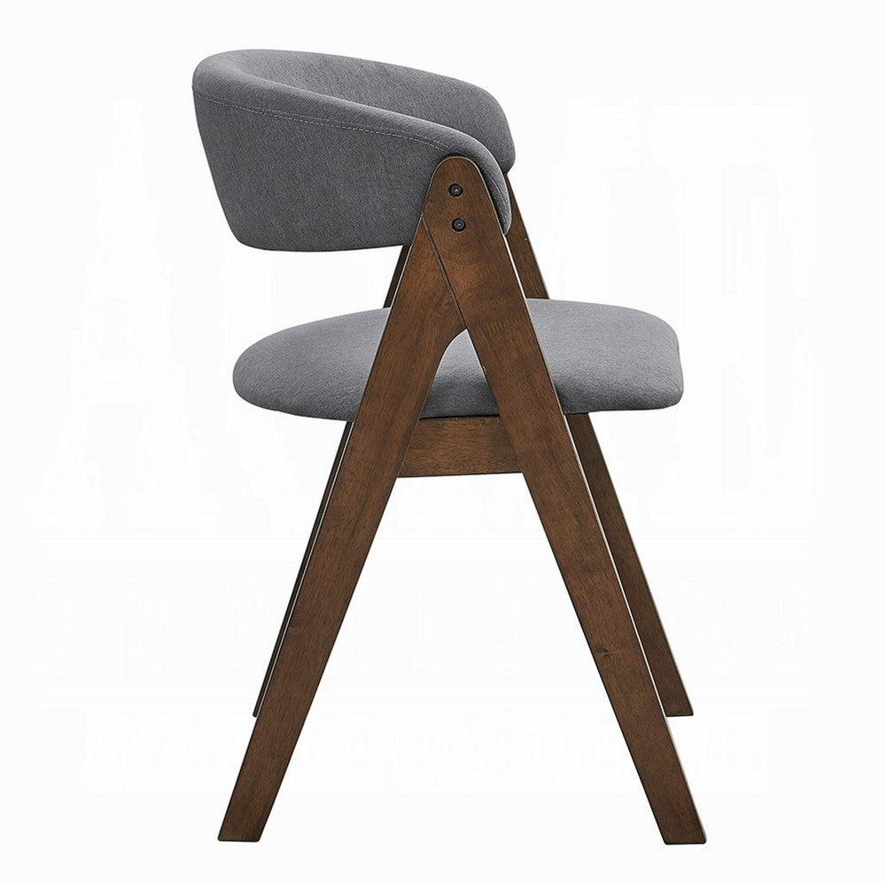 Benjara Koko Side Dining Chair Set of 2, Gray Padded Seat And Back, Brown Wood