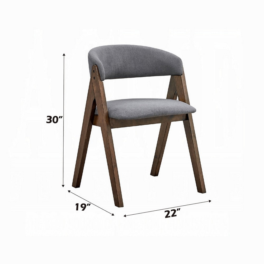 Benjara Koko Side Dining Chair Set of 2, Gray Padded Seat And Back, Brown Wood