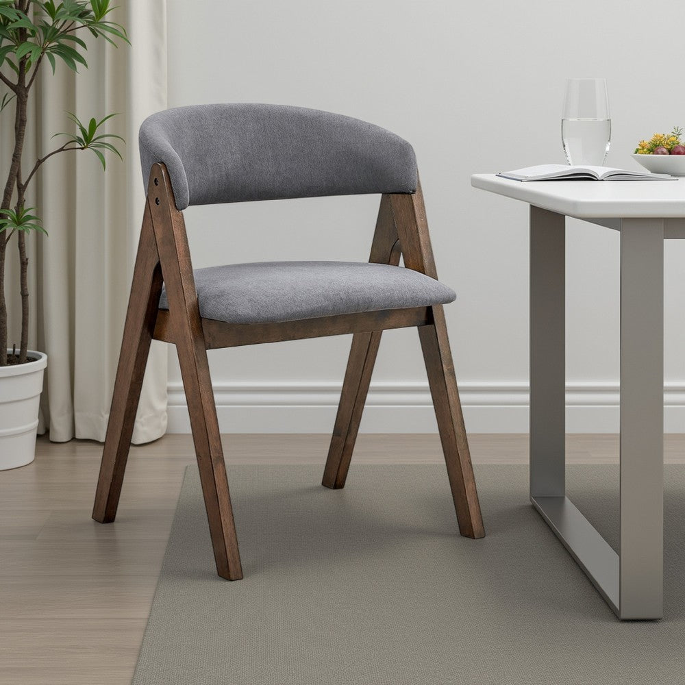 Benjara Koko Side Dining Chair Set of 2, Gray Padded Seat And Back, Brown Wood