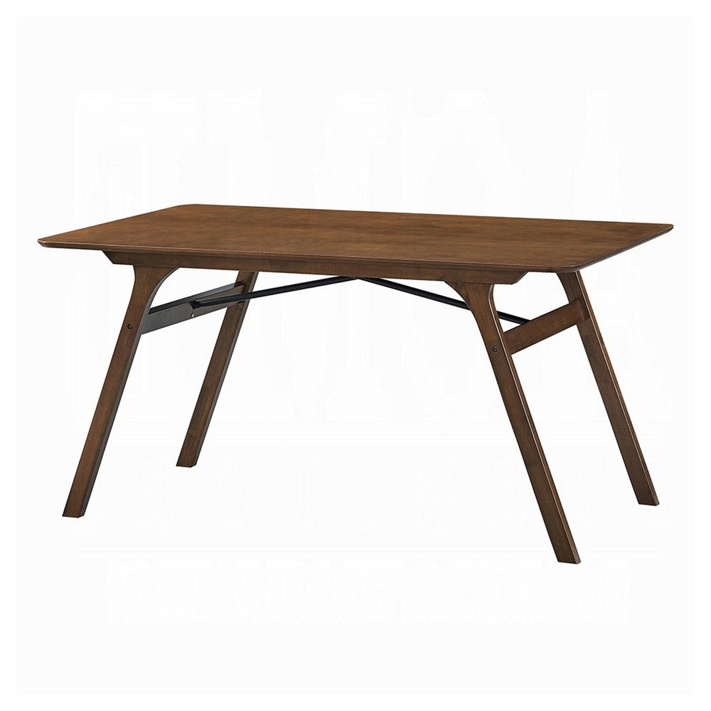 Benjara Lumy Dining Table, 59 Inch, Rectangular Top, Walnut Brown Rubberwood