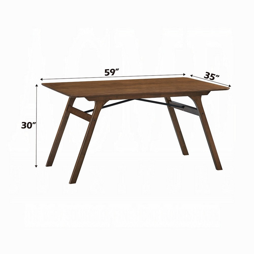 Benjara Lumy Dining Table, 59 Inch, Rectangular Top, Walnut Brown Rubberwood