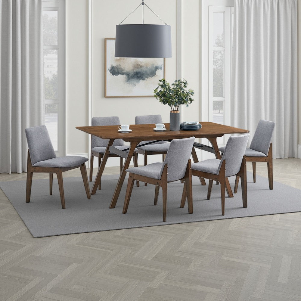 Benjara Lumy Dining Table, 59 Inch, Rectangular Top, Walnut Brown Rubberwood