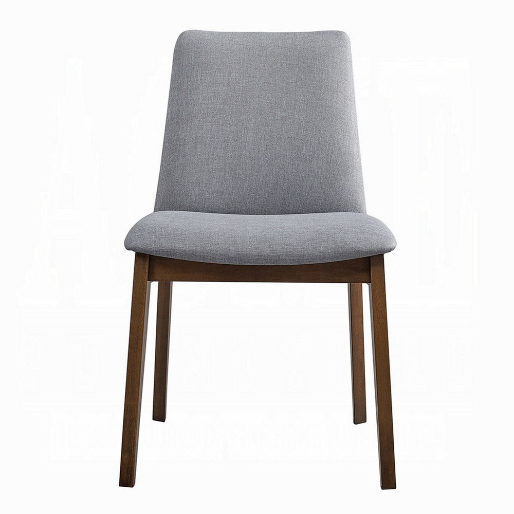 Benjara Lumy Side Dining Chair Set of 2, Gray Padded Seat And Back, Brown Wood