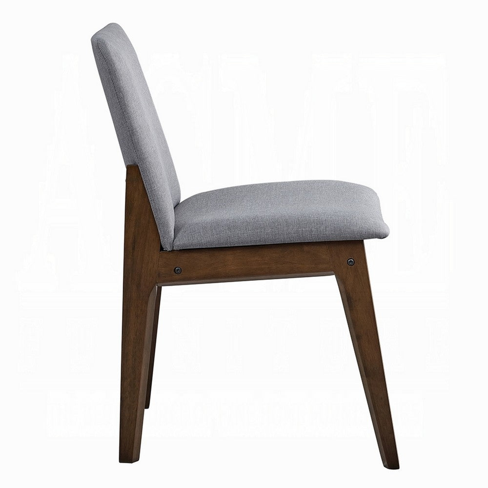 Benjara Lumy Side Dining Chair Set of 2, Gray Padded Seat And Back, Brown Wood