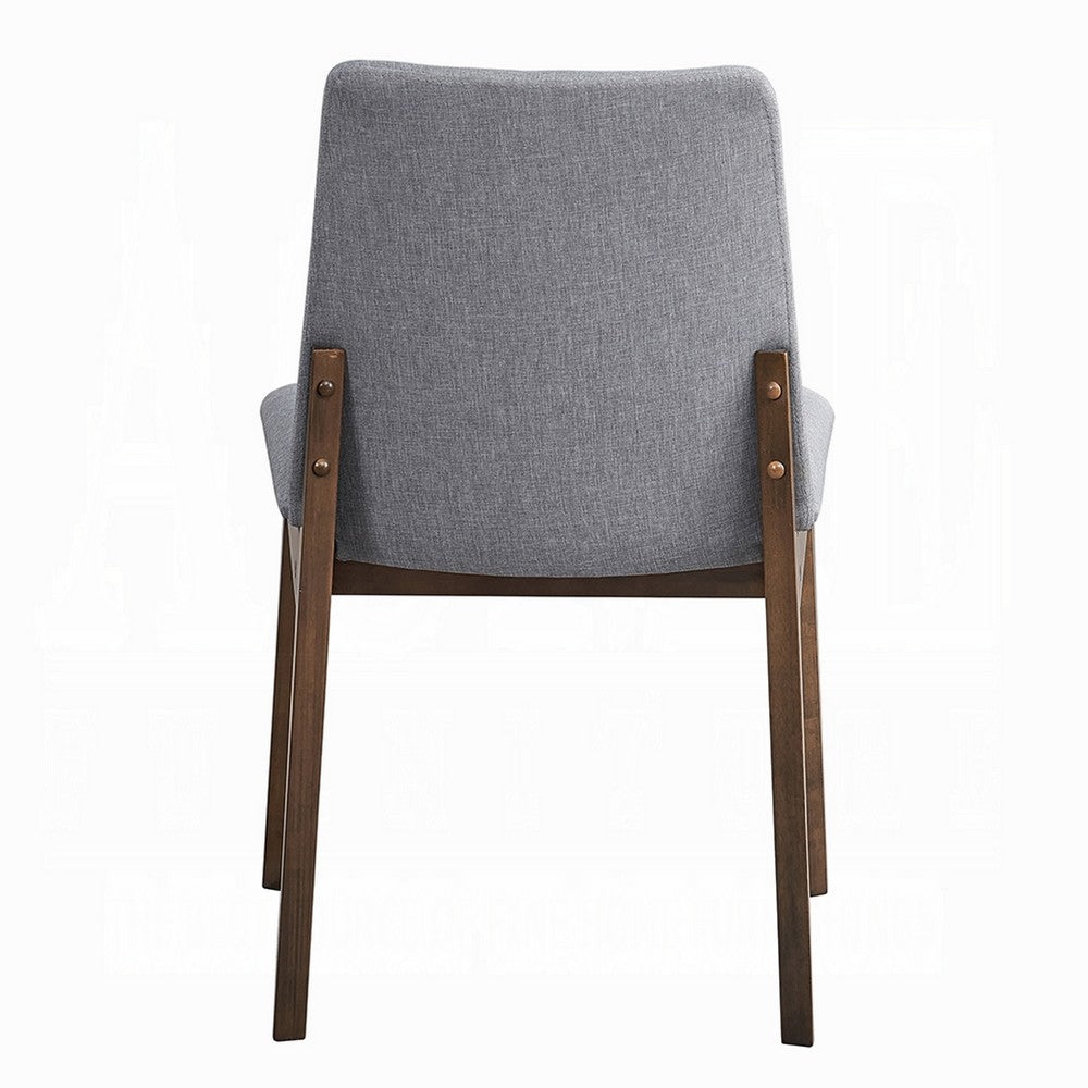 Benjara Lumy Side Dining Chair Set of 2, Gray Padded Seat And Back, Brown Wood