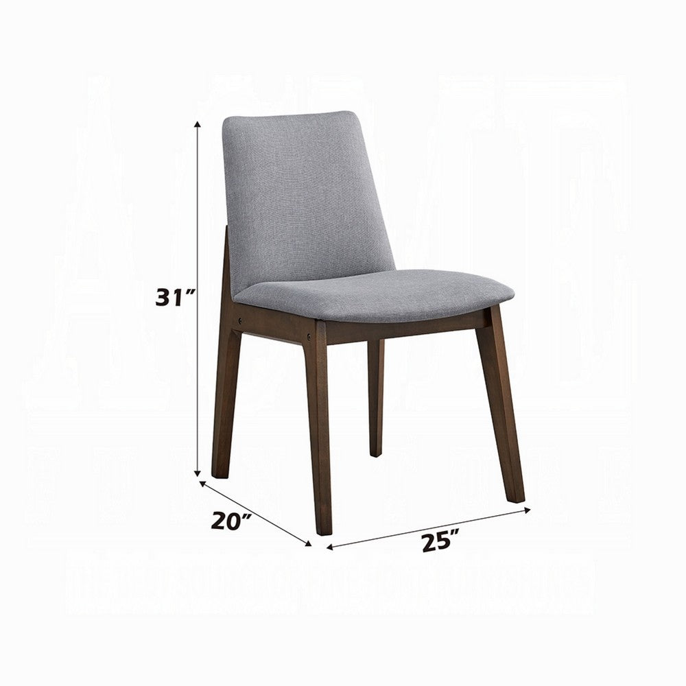 Benjara Lumy Side Dining Chair Set of 2, Gray Padded Seat And Back, Brown Wood