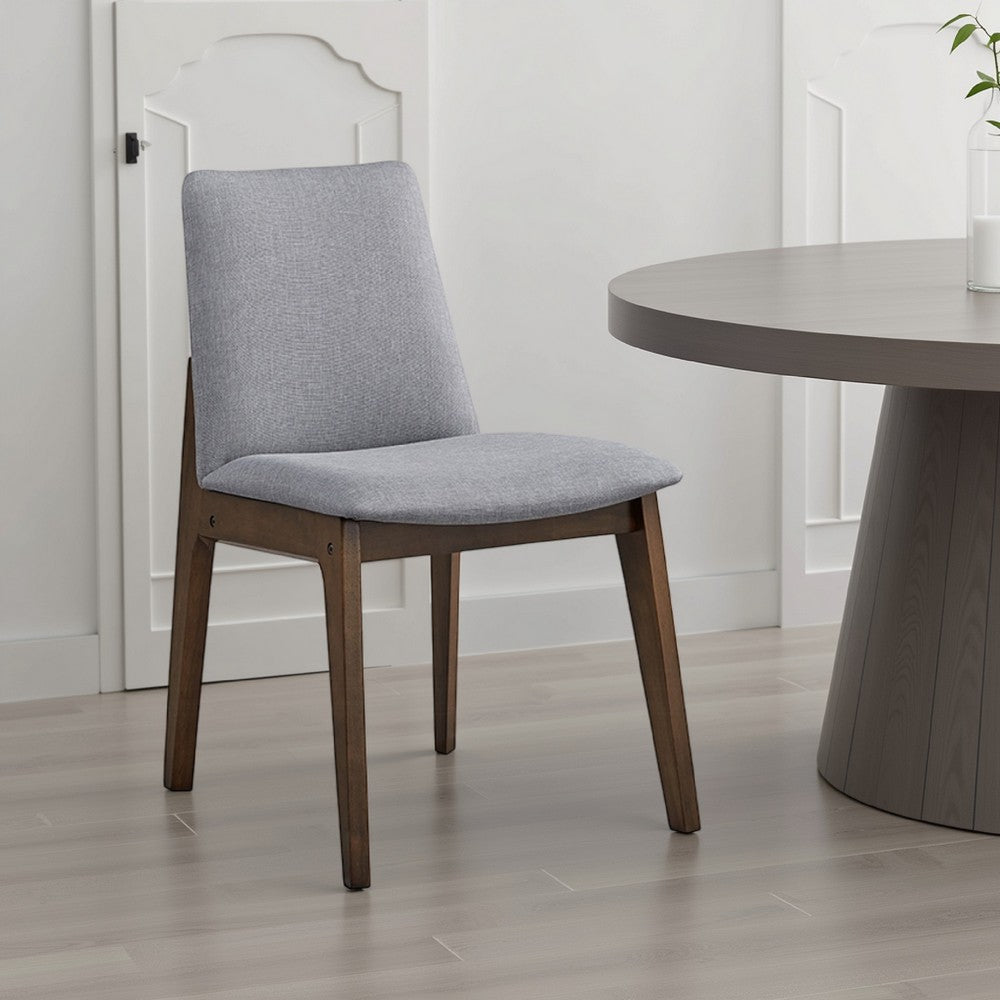 Benjara Lumy Side Dining Chair Set of 2, Gray Padded Seat And Back, Brown Wood
