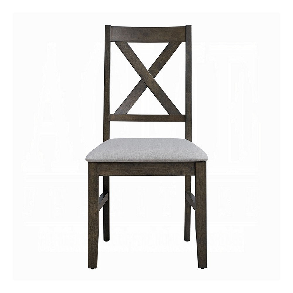 Benjara Side Dining Chair Set of 2, X Farmhouse Back, Padded Gray And Beige