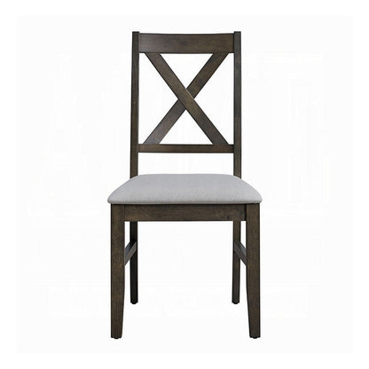 Benjara Side Dining Chair Set of 2, X Farmhouse Back, Padded Gray And Beige