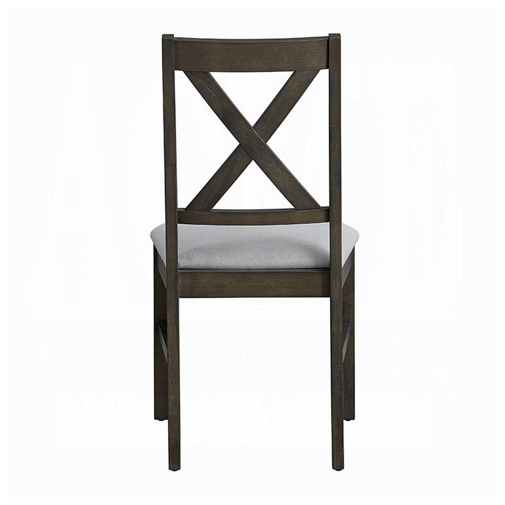 Benjara Side Dining Chair Set of 2, X Farmhouse Back, Padded Gray And Beige