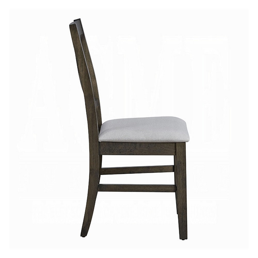 Benjara Side Dining Chair Set of 2, X Farmhouse Back, Padded Gray And Beige