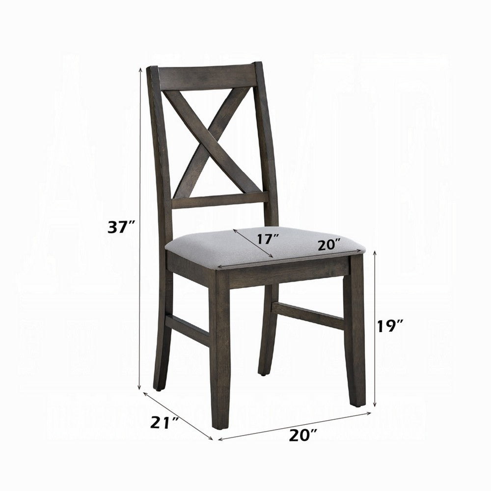 Benjara Side Dining Chair Set of 2, X Farmhouse Back, Padded Gray And Beige