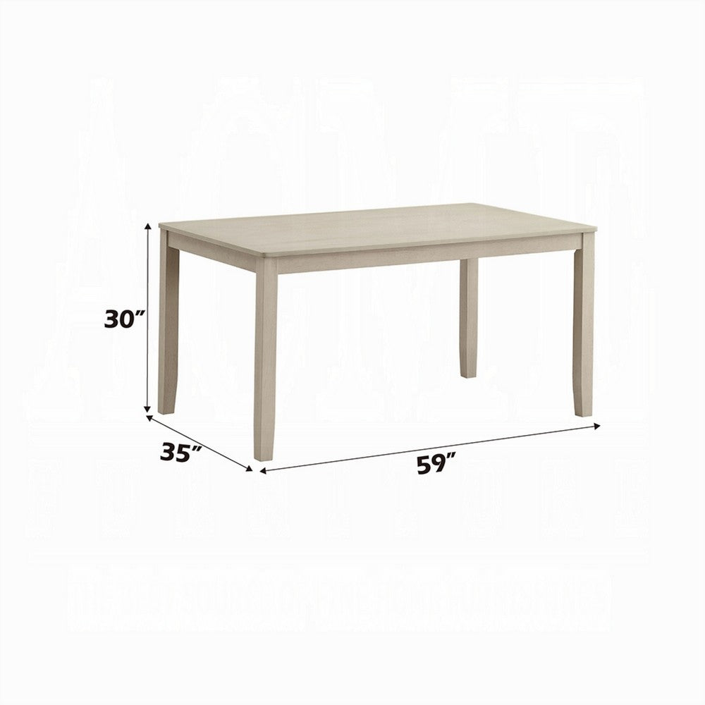 Benjara Feri Dining Table, 59 Inch, Rectangular Top, Antique Bone White Finish