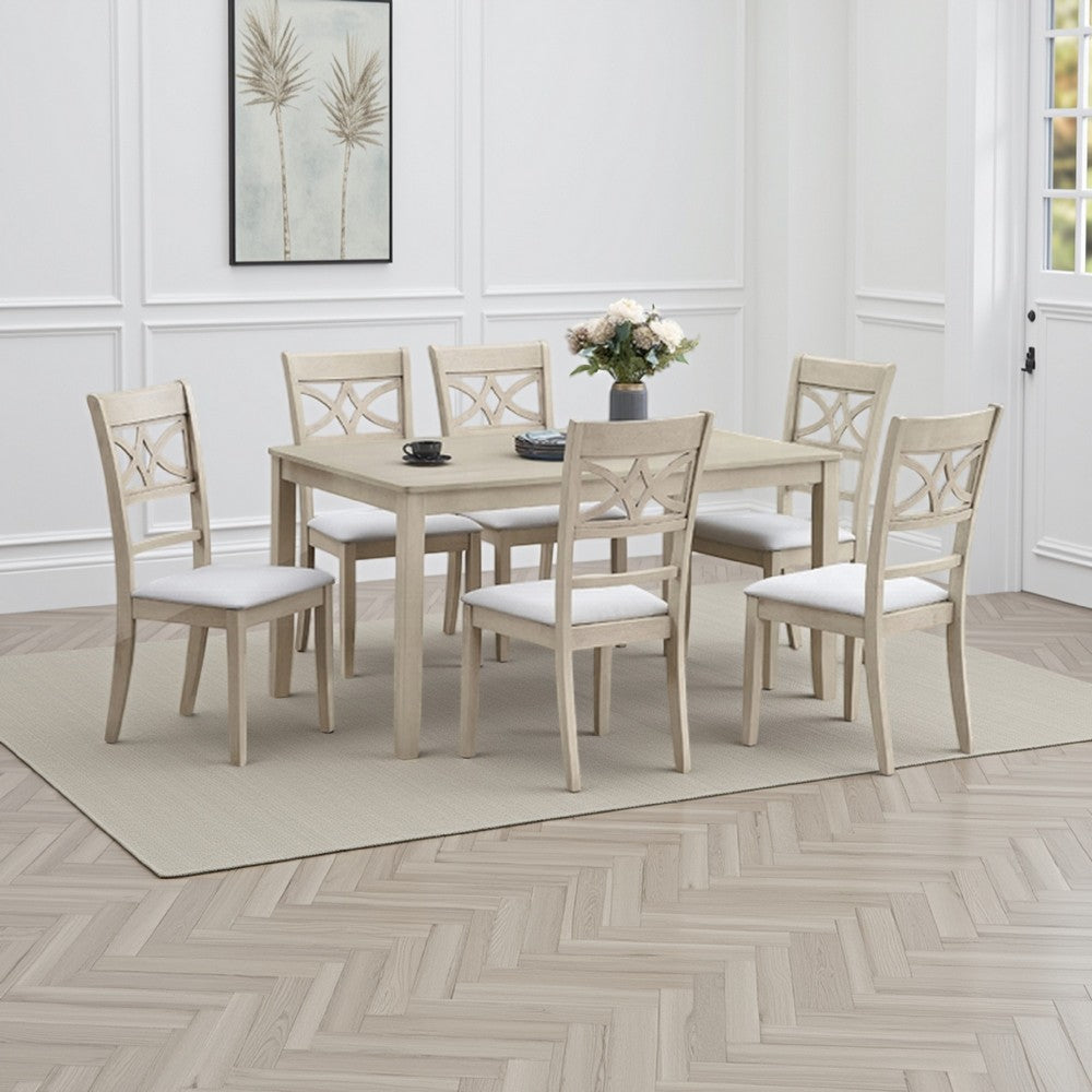 Benjara Feri Dining Table, 59 Inch, Rectangular Top, Antique Bone White Finish