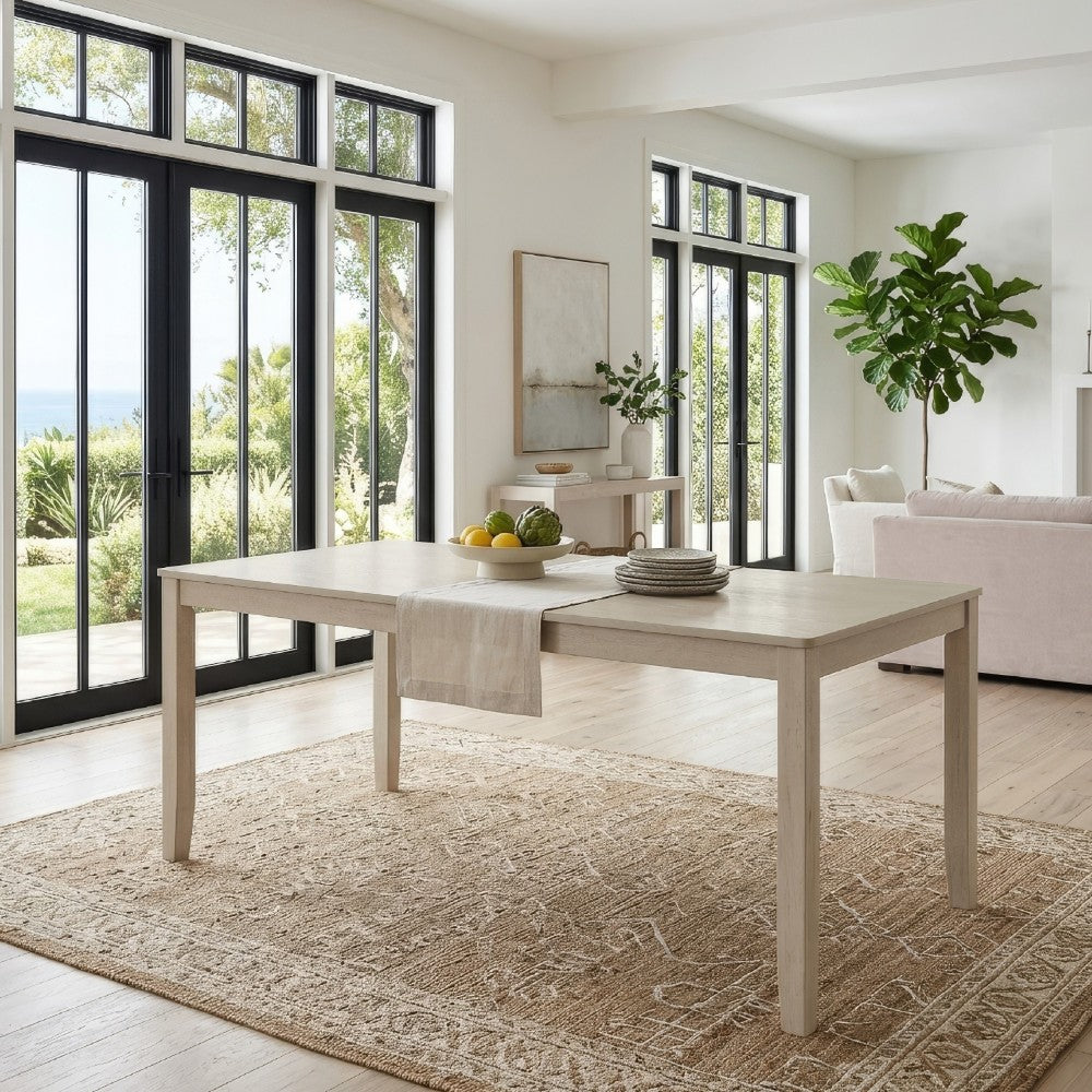 Benjara Feri Dining Table, 59 Inch, Rectangular Top, Antique Bone White Finish