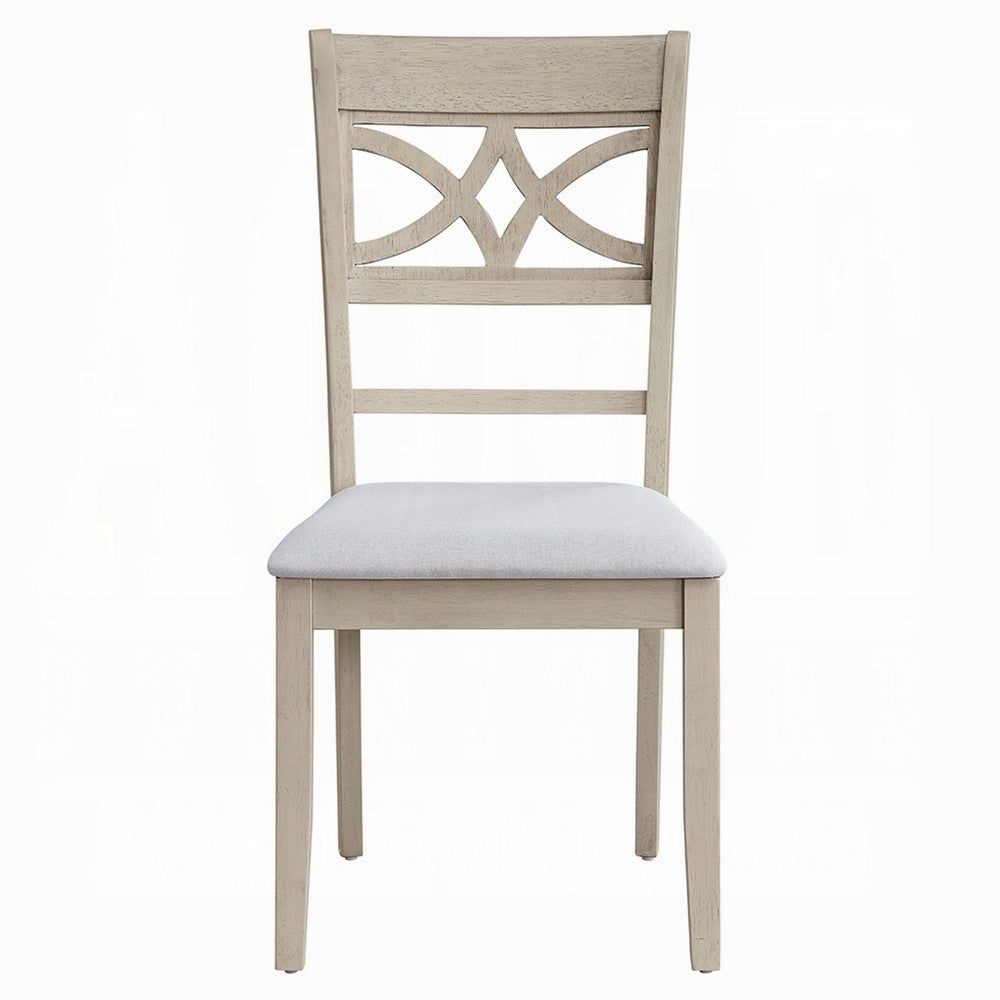 Benjara Feri Side Dining Chair Set of 2, Designer Bone White, Beige Linen