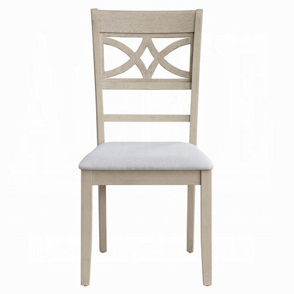 Benjara Feri Side Dining Chair Set of 2, Designer Bone White, Beige Linen