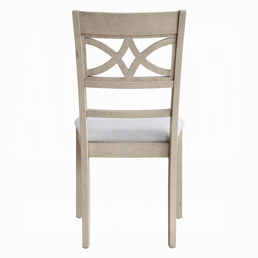 Benjara Feri Side Dining Chair Set of 2, Designer Bone White, Beige Linen