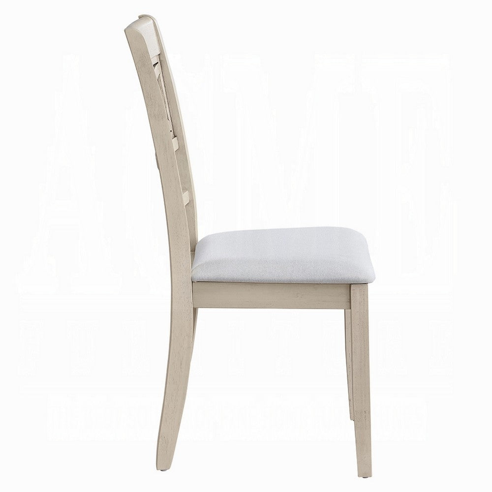 Benjara Feri Side Dining Chair Set of 2, Designer Bone White, Beige Linen