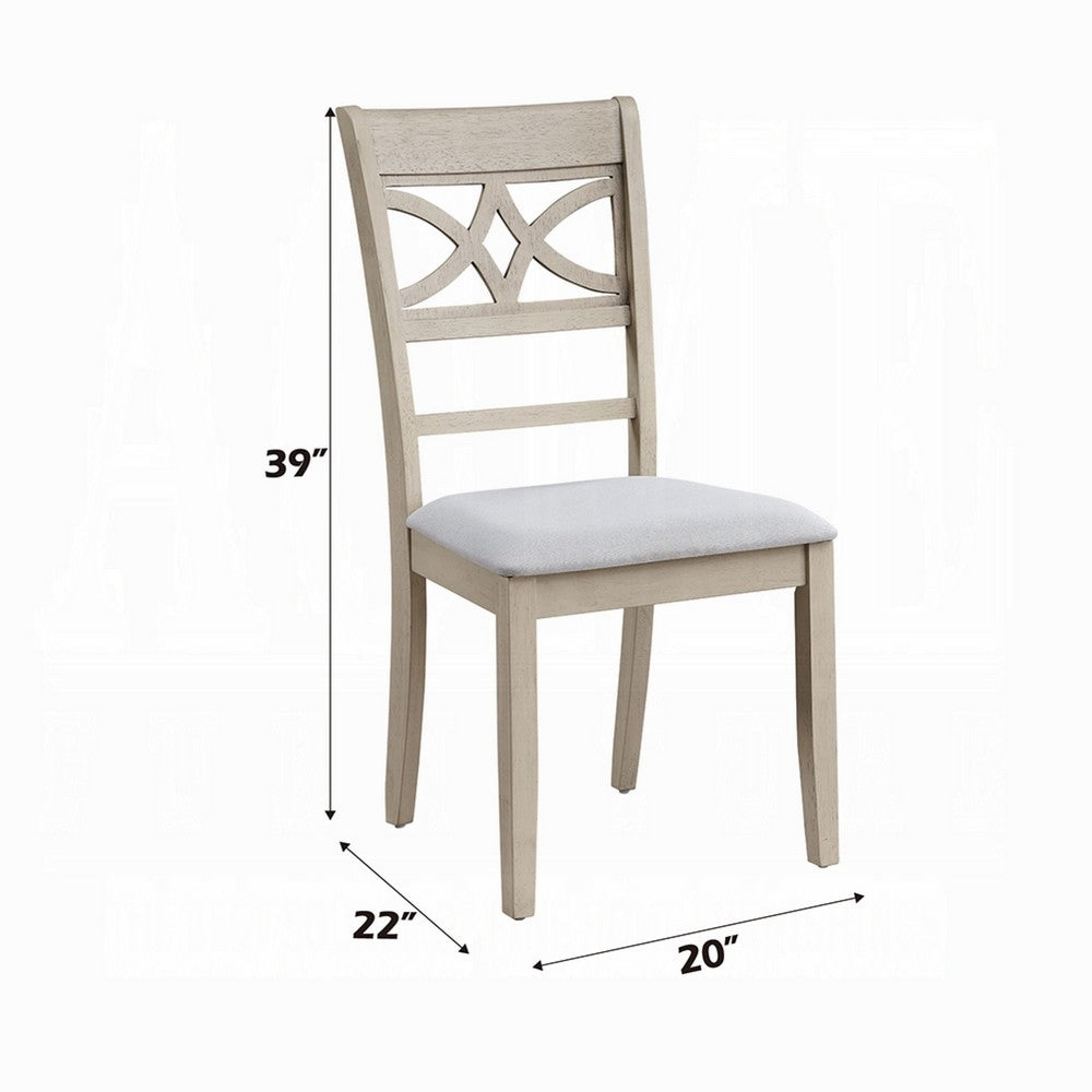 Benjara Feri Side Dining Chair Set of 2, Designer Bone White, Beige Linen
