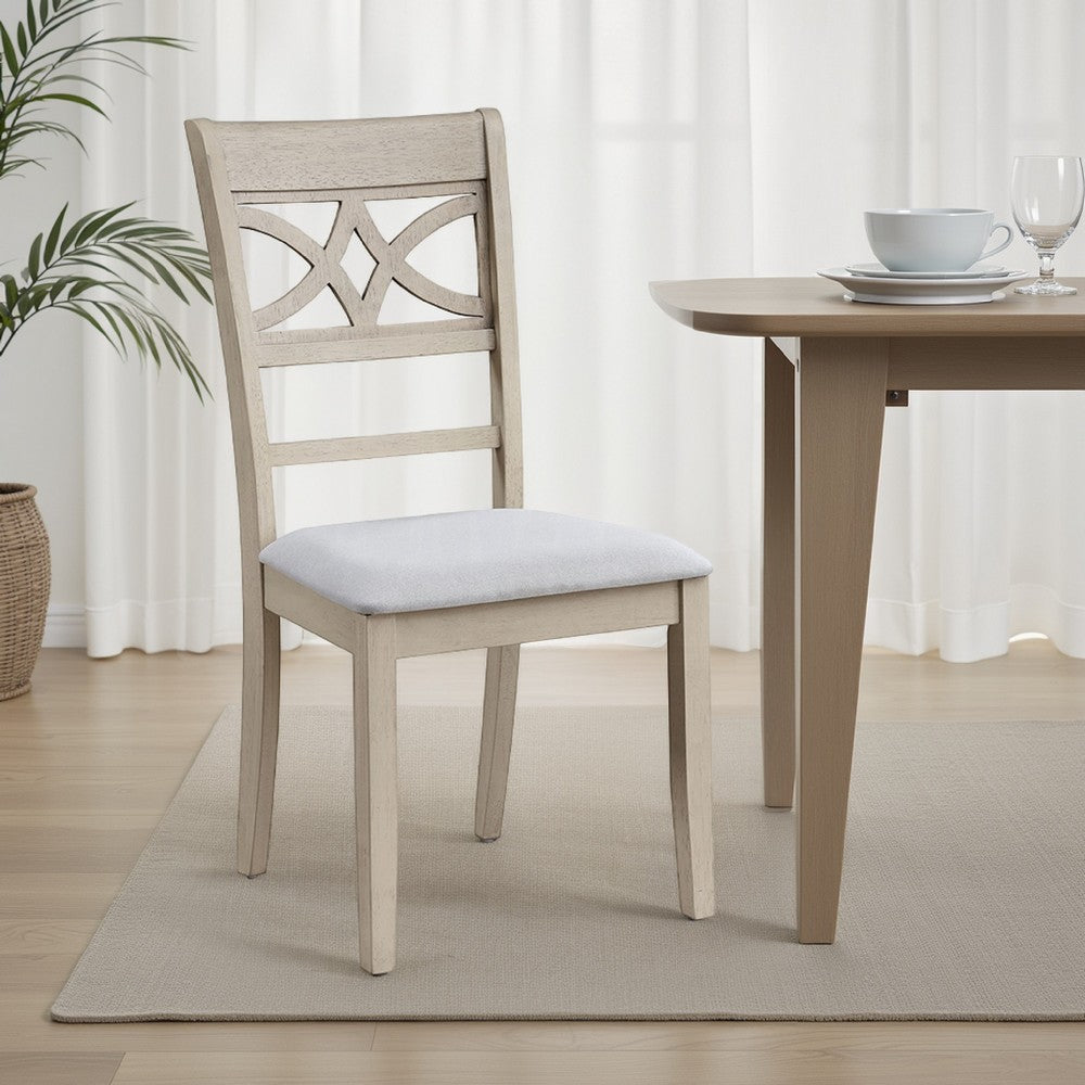 Benjara Feri Side Dining Chair Set of 2, Designer Bone White, Beige Linen