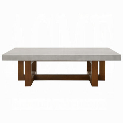Benjara Joshua Coffee Table, Gray Faux Concrete Top, Walnut Brown Wood 47 Inch