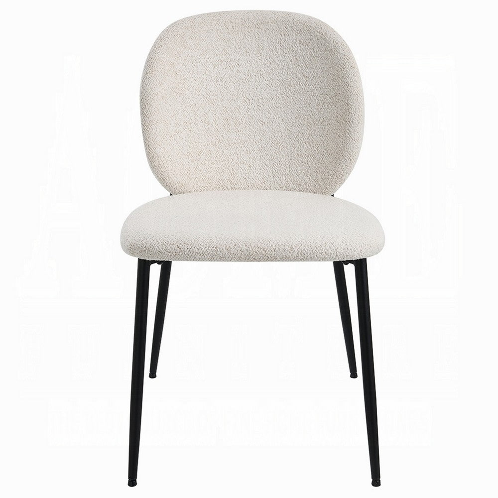 Benjara Laus Side Dining Chair Set of 2, White Boucle, Sleek Black Metal
