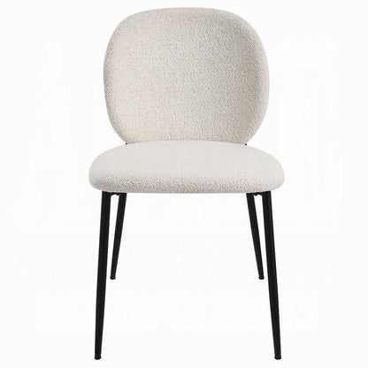 Benjara Laus Side Dining Chair Set of 2, White Boucle, Sleek Black Metal